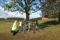 Scenic puncture repair, George fixing a puncture in Bradgate Park