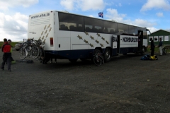 Afternoon bus to Akureyri arrives with six bikes on board...