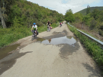 A mega pothole on a descent from the hills