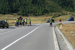 The start of a road skiing time trial