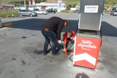 Filling up with petrol for Bob's stove