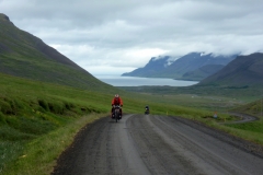 Bob and Tony climbing the dirt from Dyrafjordur